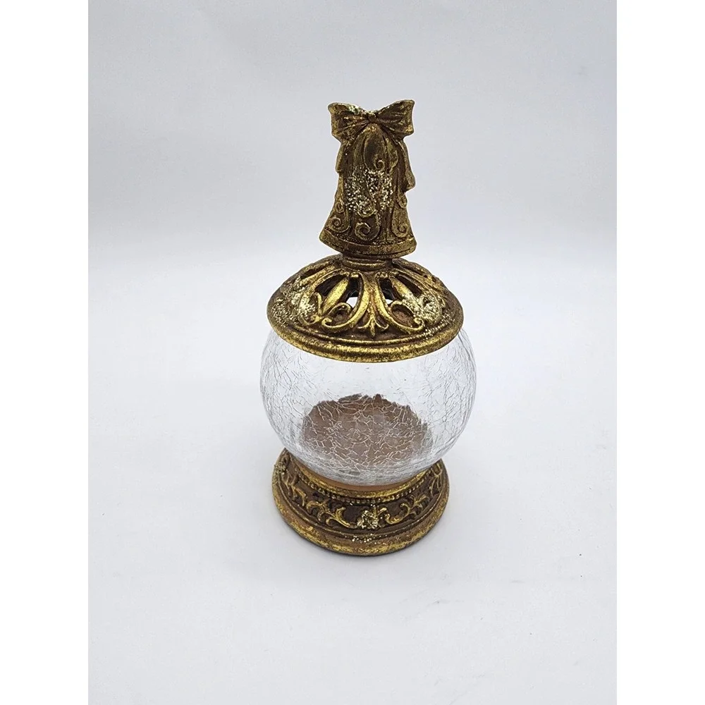 VINTAGE Glitter Gold & CLEAR CRACKLE ART GLASS Potpourri JAR Robert Stanley Rare
